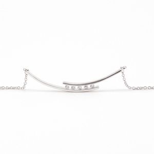 Silver Curved Bar Necklace Crystal Bezel Accents